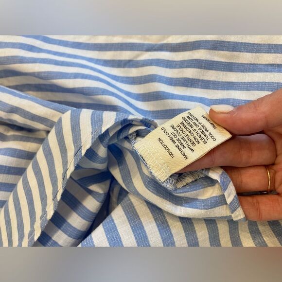 CARLISLE Per Se Blue and White Coastal Striped Laganlook Button Down Top 2x - Picture 6 of 8